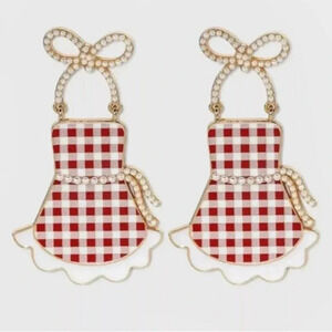 NWT  Sugarfix By Baublebar Checkered Apron Drop Earrings Flour Power Red Gingham